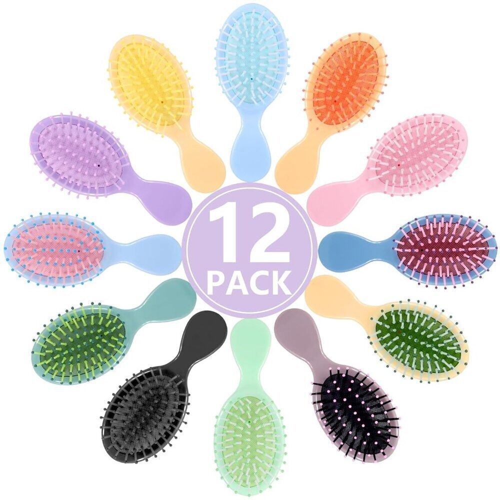 12 Pack Mini Detangling Brushes - 12 Colors for Wet & Dry Hair, Compact Travel